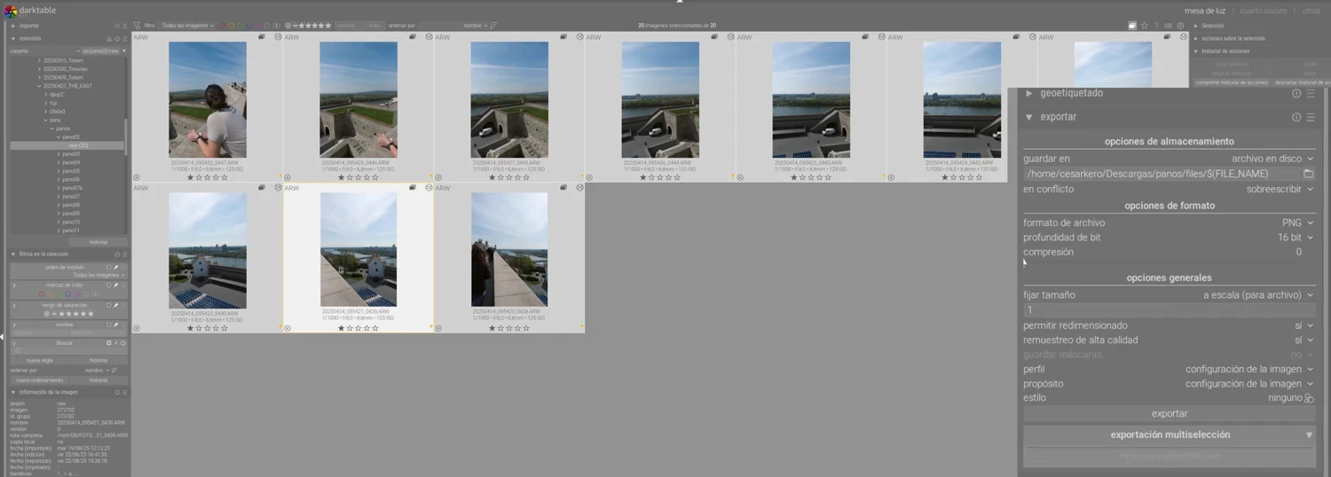 Formato de exportación desde Darktable para hacer panorámica